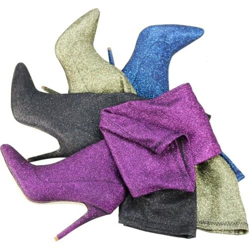 TIMETANG New Fashion Sequined Cloth Stiletto Heels Over-The-Knee Boots Womens Bling BlingT-stage Boots Small Plus size34-44