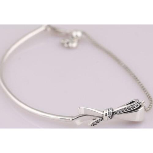 S925 Bracelet For Women Adjustable Length Brilliant Bow Bracelet fit Lady Bead Charm DIY Jewelry