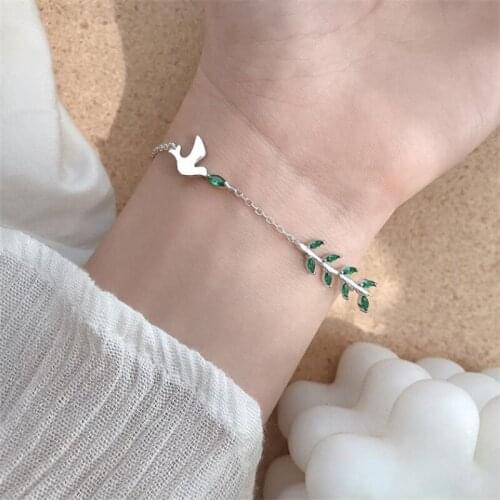 New Arrival Fresh Crystal Leaf Swallow Design Girl Bracelets Jewelry Pure Silver 925 Women Bracelet For Lover Valentines Gift