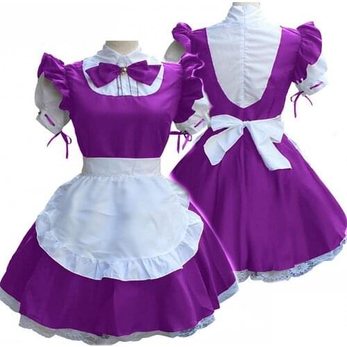 Women Short Sleeve Large Hem Color Block Lolita Dress Anime Maid Cosplay Costume