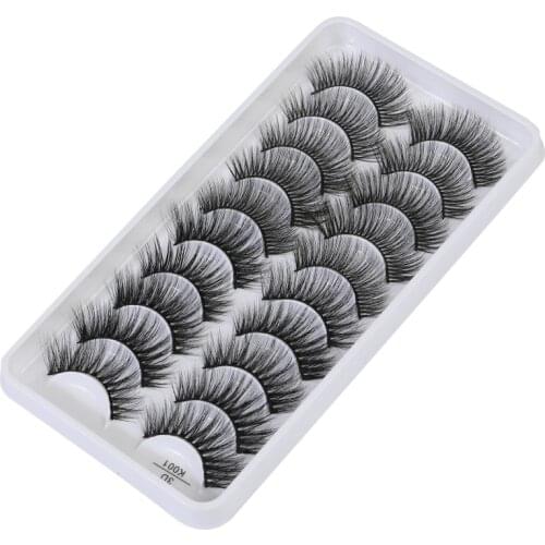 10Pairs False Eyelashes Natural 3D Mink Lashes Wispy Faux Mink Eyelashes Handmade Fake Eyelash Extension Reusable Makeup Tool