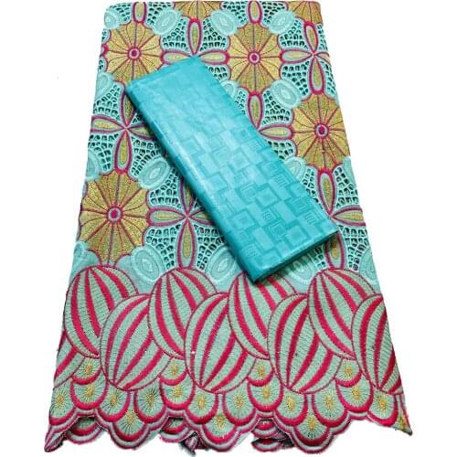 2.5+2.5 Yards/set Swiss Voile Lace In Switzerland And Bazin Riche Fabrics 2021 New Guinea Senegal African Wedding Bazin YKM033