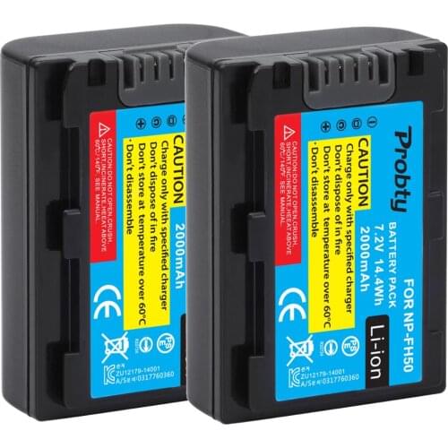 2Pcs Probty NP-FH50 NP FH50 Rechargeable Battery for Sony DCR-HC20 DCR-HC21 DCR-HC26 DCR-HC28 DCR-HC30 DCR-HC32 DCR-HC36 Camera