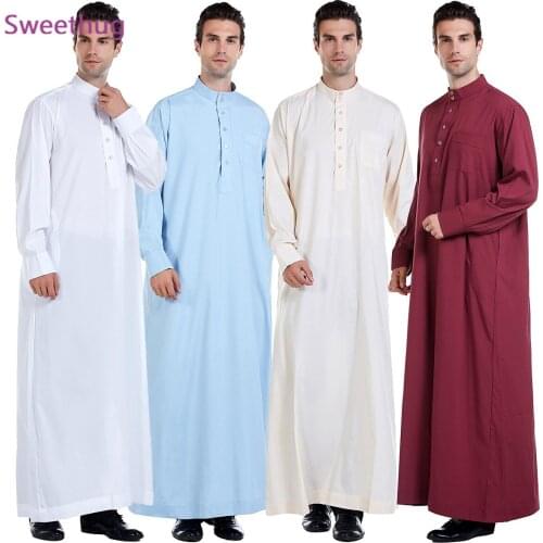 2021 Abaya Muslim Dress Pakistan Islamic Clothing Mens Arab Robe Saudi Arabia Jubba Thobe Kleding Mannen Kaftan Oman Qamis Homme