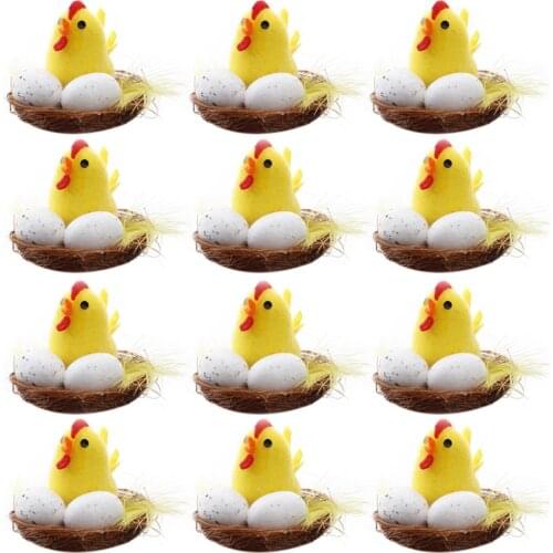 36set Simulation Easter Chick Easter Egg Mini Artificial Toys Plush Chicken Gift Easter Egg DIY Chicks Spring Home Garden Decor