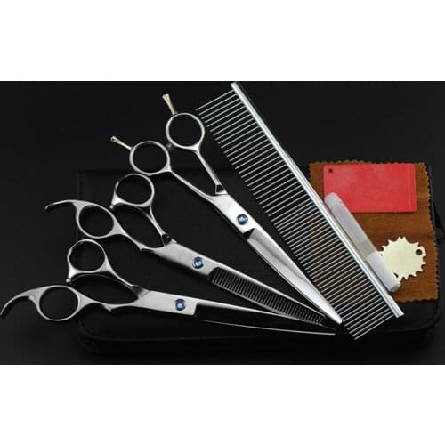4 kits Professional pet 7 inch shears cutting hair scissors set dog grooming clipper thinning barber tools hairdressing scissors