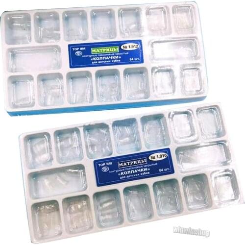 64Pcs Dental Transparent Resin Pre-crown Dental Transparent Crown Deciduous Teeth of Adult/Children