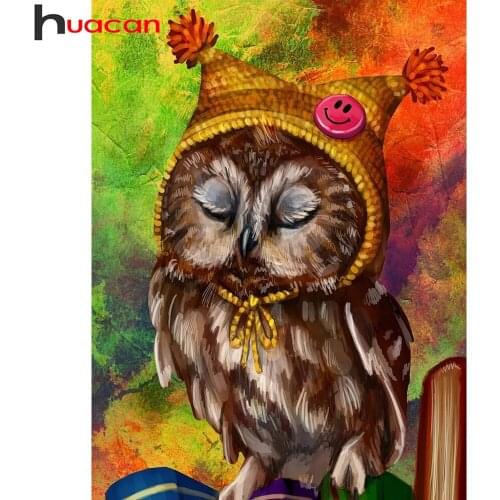 Huacan 5d Diy Diamond Painting Owl Wall Decor Full Square/round Diamond Embroidery Mosaic Animal Color Crystal Hobby