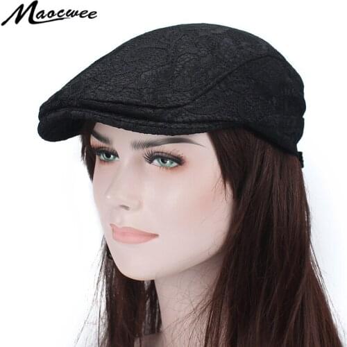 Beret Hat Embroidered Lace Knit Textile Decoration Beret Hats Women Candy Color Lace Hollowed Out Sun Breathable Female Cap 2018