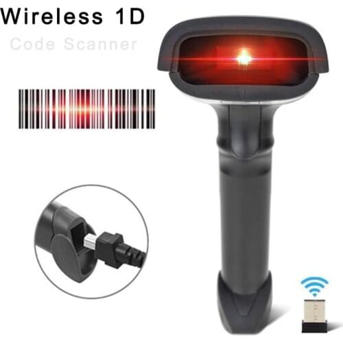 2.4G Wireless Barcode Scanner K2 Handheld Wired 1D Code Label Reader with USB Receiver for POS System Supermarket Restaurant