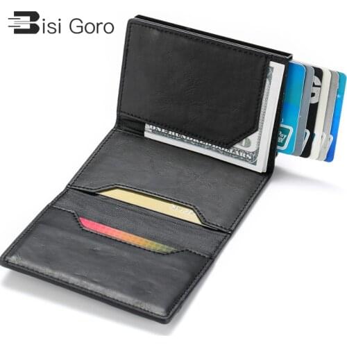BISI GORO 2021 New Arrival RFID Coin Purse RFID Carbon Fiber Wallet PU Leather Card Case Single Box Smart Credit Card Holder