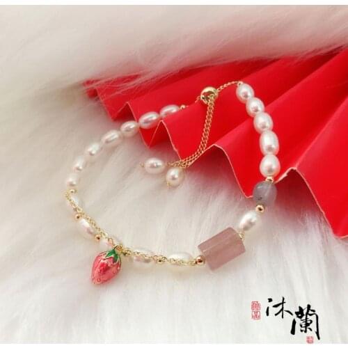 Natural Freshwater Pearl Bracelet Charms Hand-made Trendy Adjustable Chain Bracelet for Women Ruby Stone Fine Jewelry Gifts