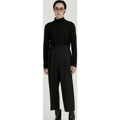 Mens new singer urban youth fashion large size classic simple belt design leisure nine minute loose micro wide leg pants