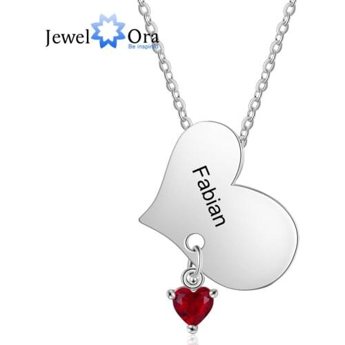 JewelOra Designer Jewelry-Personalized Mother Necklace with Birthstone Custom Engraved Name Heart Pendant Necklace Promise Gifts