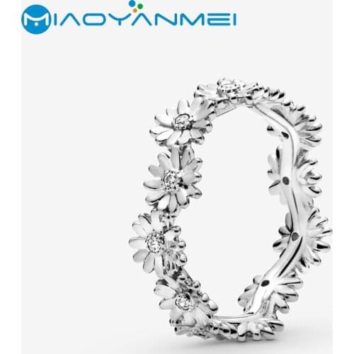 2020 Spring Fashion Jewelry 925 Sterling Silver Rings Pave Sparkling Daisy Flower Silvery Color Ring Flower Petals Band Rings