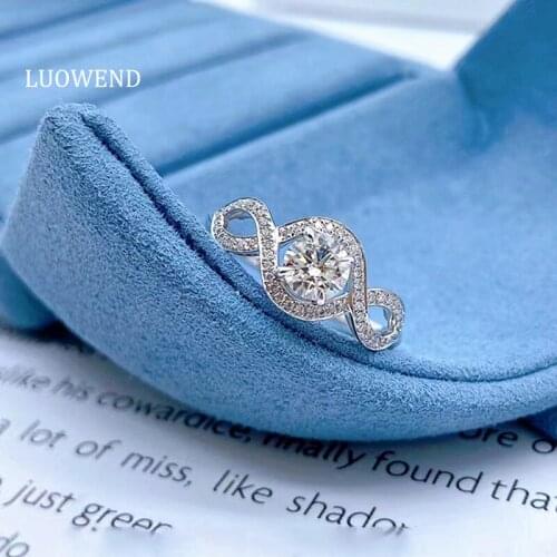 LUOWEND 18K White Gold (AU750) Engagement Ring Gold Rings Classic 0.50 Carat Natural Diamond Ring Fine Wedding Jewelry