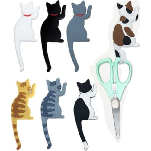 Seamless Hook Hanger Silicone Cat Fridge Magnets Tail Foldable Hooks Stationery Storage Refrigerator Magnetic Sticker Home Dec