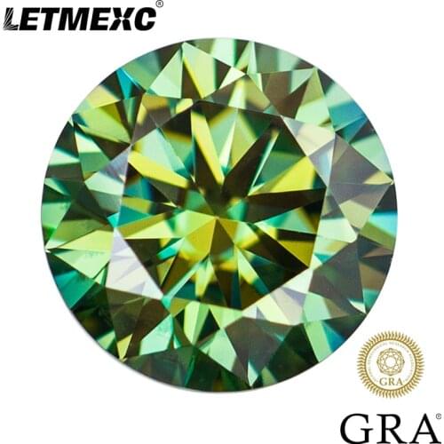 Letmexc Loose Moissanite Diamond Gemstone Light Green VVS1 Excellent Round Cut for Custom Jewelry with GRA Certificate