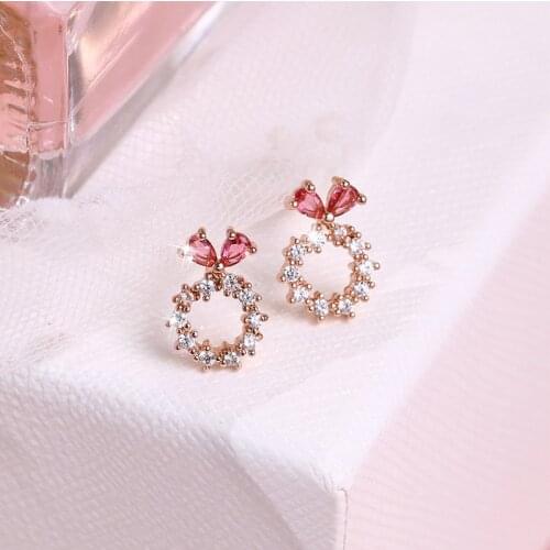 Fashion Flowers Crystal Drop Earrings for Women Charm Rose Gold Zircon Sweet Earrings Jewelry Girls Gifts Brincos Bijoux