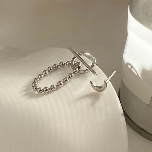 Trendy Jewelry Asymmetrical Moon Earring Popular Design Metal Round Single Bar Beads Fashion Women Earrings For Party Gifts