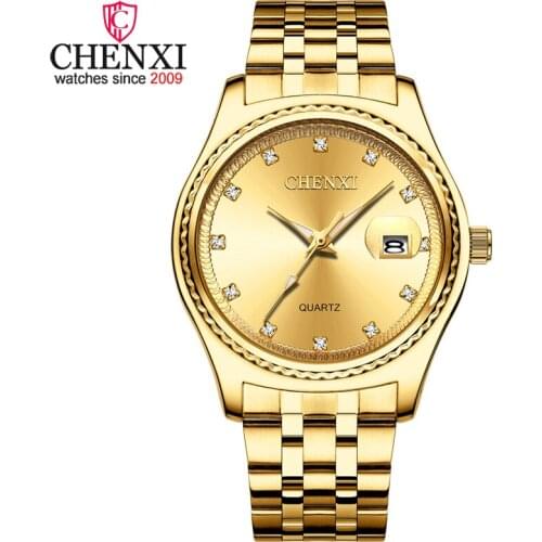 CHENXI Luxury Brand Mens Watches Fashion Gold Watch Quartz Stainless Steel Men Waterproof Business Luminous Calendar Wristwatch