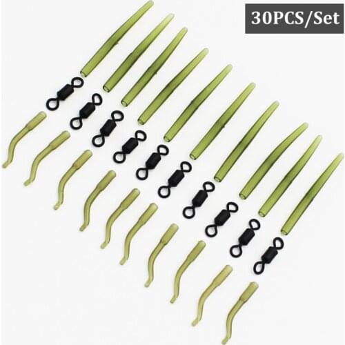30PCS Carp Fishing Hair Rig Tackle Kit Fishing Line Aligner Rolling Swivel Connector Anti Tangle Sleeve for Rig Make Accessories