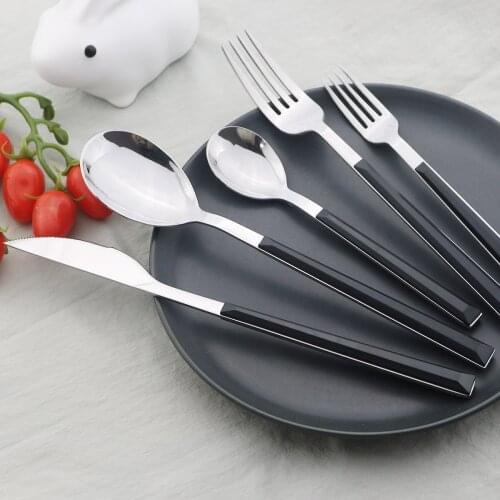 4/5Pcs Wooden Handle Dinnerware Western Stainless Steel Cutlery Set Knife Fork Coffee Tea Spoon Silverware Kitchen Tableware Set