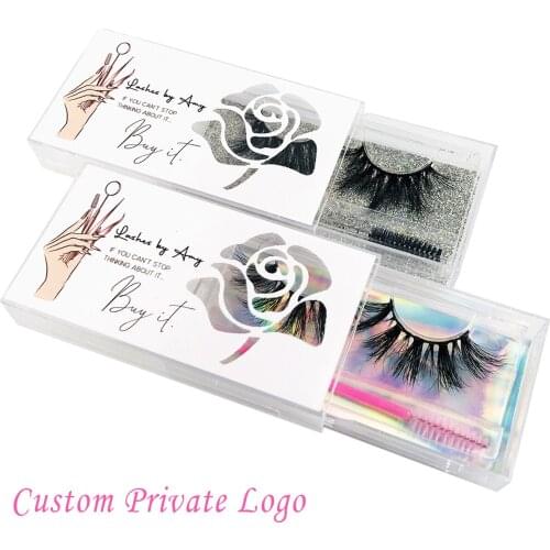 New Lashes Box With Rose Window Eyelashes Packaging Box Print Private Logo With Brush And tray Suitable For 30MM Mink Lashes