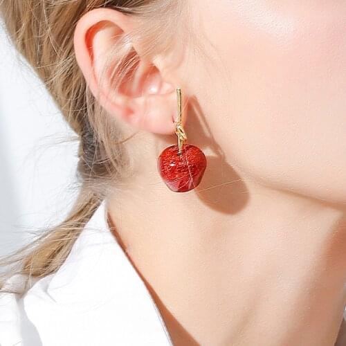 Dominated 2021 New Simple Sweet Metal Knotted Women Drop earrings joker Resin cherry long earrings