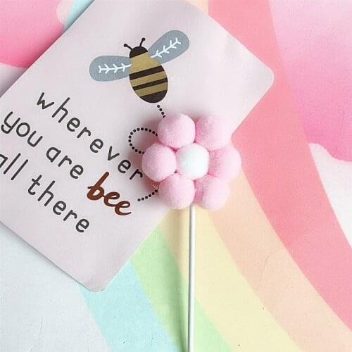 INS New Plush Cupcake Topper Wedding Candy Color Flowers Cake Topper For Wedding Birthday Party Cake Decorations Baby Shower