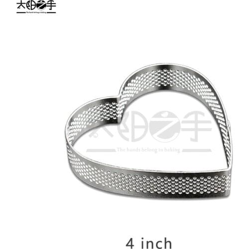 4 inch Heart Shaped Perforated Tart Ring 304 Stainless Steel Tart Ring Tartlet Mold Make Heart Shaped Fruit Pie Egg Tart