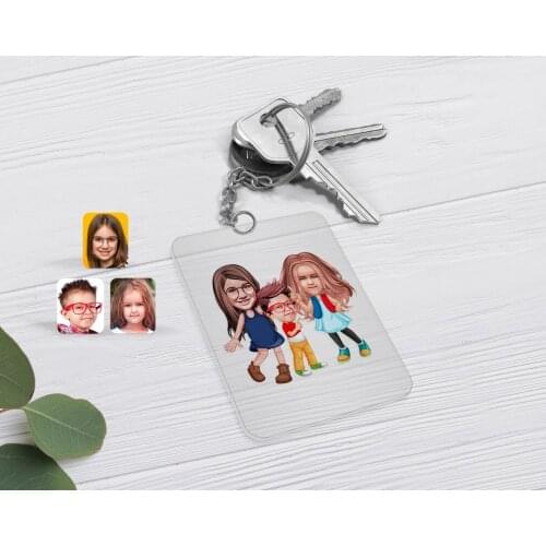 Personalized 3 Sister Caricature Of Transparent Plexiglass Anahtarlık-1