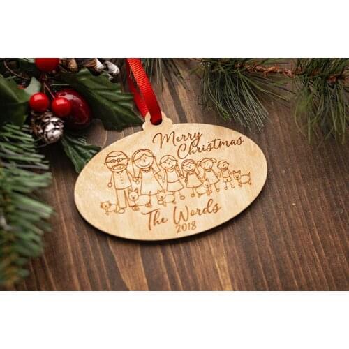 Personalized Family Christmas Ornament - Custom 2018 Family Ornament - Engraved Wood Ornament