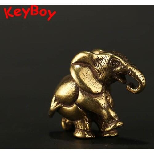 Retro Copper Solid Cute Elephant Key Chain Rings Pendant Jewelry Vintage Brass Animal Elephant Figurines Desk Ornaments Decor