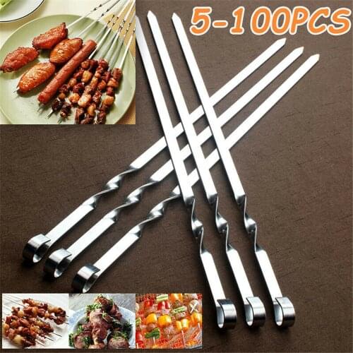 12pcs/set Barbecue Meat String Skewers Chunks Of Meat Stainless Steel Churrasqueira Roast Stick For Bbq Outdoor Picnic