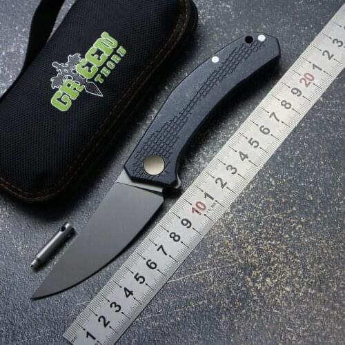 Green Thorn JEANS Flipper Folding Knife D2 Blade TC4 Titanium Handle Camping Outdoor Hunting Survive Pocket Fruit EDC tools