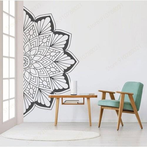 Modern Home Decor Mandala In Half Wall Decals Boho Indian Yoga Vinyl Cut Wall Sticker Removable Houseware Wallpaper Mural S387