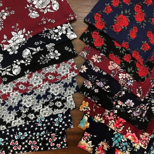 Cotton Fabric Dark Rose Flower Printed Fabric Casual Homewear Dress Clothing Fabric