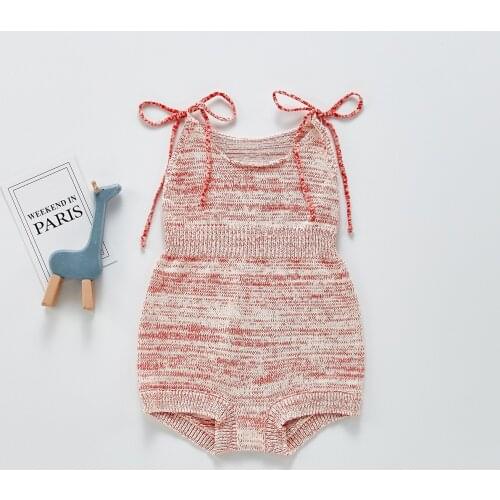 2021 Spring Baby Girl Knitted Romper Suspender Rainbow Red Jumpsuit Orange Red Cute Infant Toddler Outfit Outwear Clothing