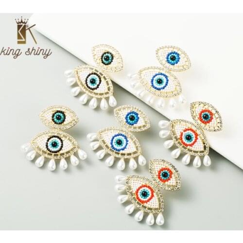 Vintage Simulated Pearl Evil Eye Dangle Earring for Woman Elegant Beaded Statement Drop Earring Female Party Ear Jewelry Brincos