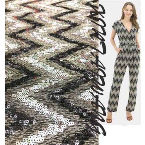 Wave Striped African Sequin Embroidred Lace Fabric For Wedding Formal Dress 2020 High quality French Sequin Lace Fabric 1Yard