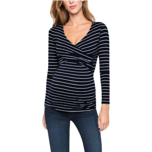 Maternity Women Ladies Pregnant Women Breastfeeding Stripe Long Sleeve Blouse Tops Shirt Maternity Clothing ropa embarazada