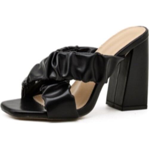 Women Sexy Pleated Slippers Summer Party High Heels Shoes Gladiator Slide Sandals 2021