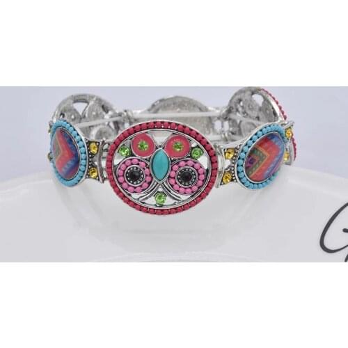 Vintage Women bracelets boho Colorful Rhinestone Butterfly pattern Flower Elastic charm Bracelets for women summer Jewelry