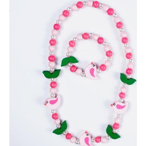 10Pcs/Lot Cartoon Animal Girls Colorful Wooden Children Sweater Necklace Bracelet Kids Gifts Necklace Jewelry Wholesale