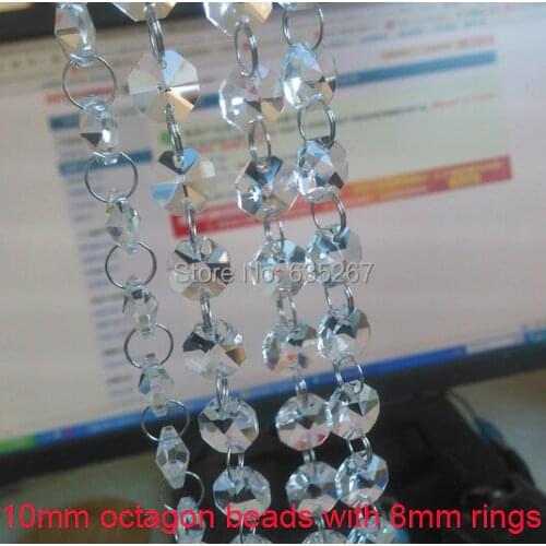 100M/Lot Crystal Garland 70pcs10mm Octagonal Glass Crystal Strands with 8mm rings Wedding & Christmas Decoration