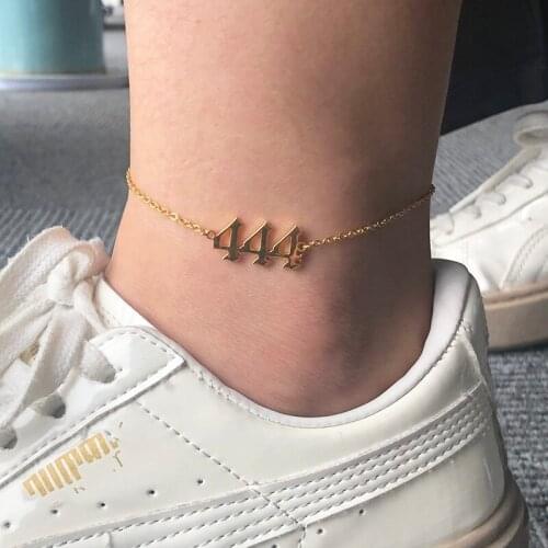 111 222 333 444 555 777 888 999 666 Devil Woman Anklets Stainless Steel Angel Number Bracelet on the leg ​Minimalist Jewelry