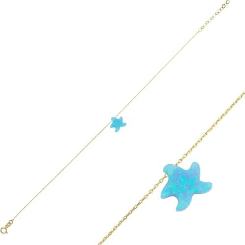 14k (585) Gold Opal Stone Starfish Anklet
