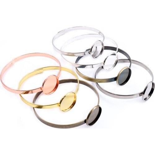 20mm 7 Colors Plated Plated Single Circle Bangle Settings Bracelet Cabochon Base Cameo Blank Bezel Tray High Quality Accessories