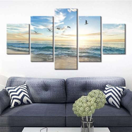 No Framed Canvas 5Pcs Seascape Sunset Wall Posters Paintings Decorative Prints Home Decor Living Room Decoration Pictures